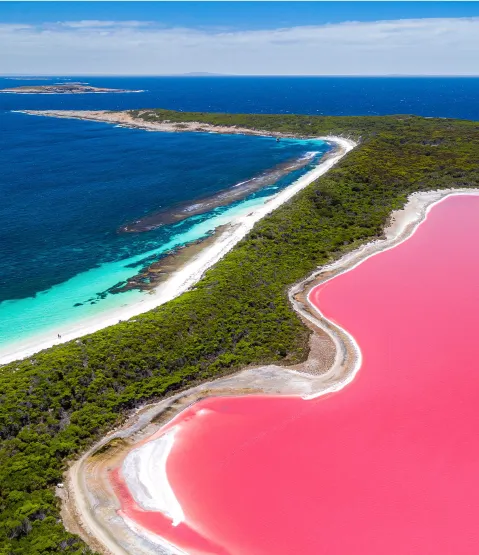 Pink Lake and its Pink Lake Lookout are notable spots