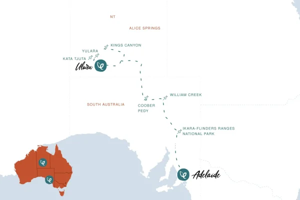 Adelaide to Uluru tour map