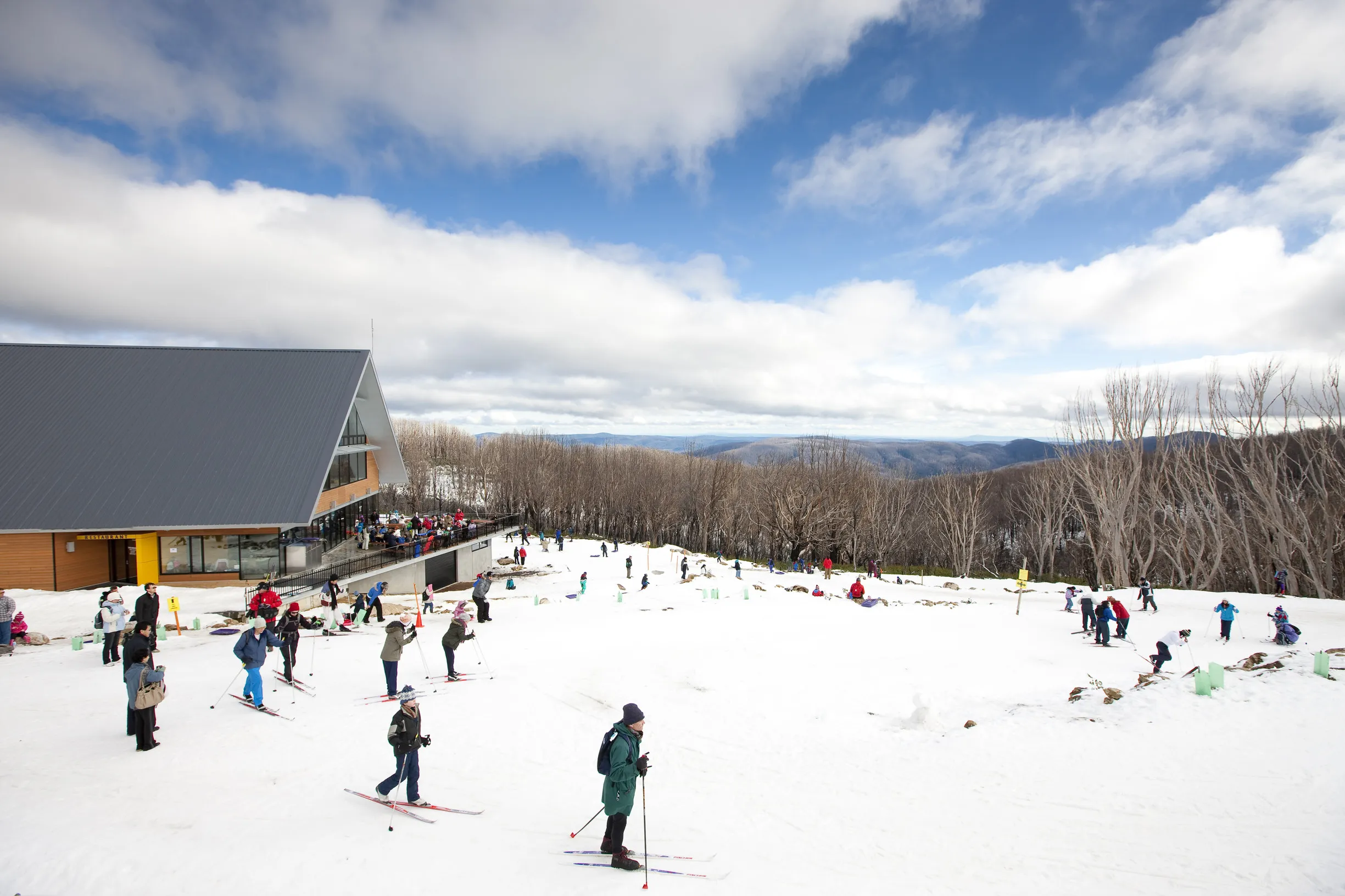 skiing across snow